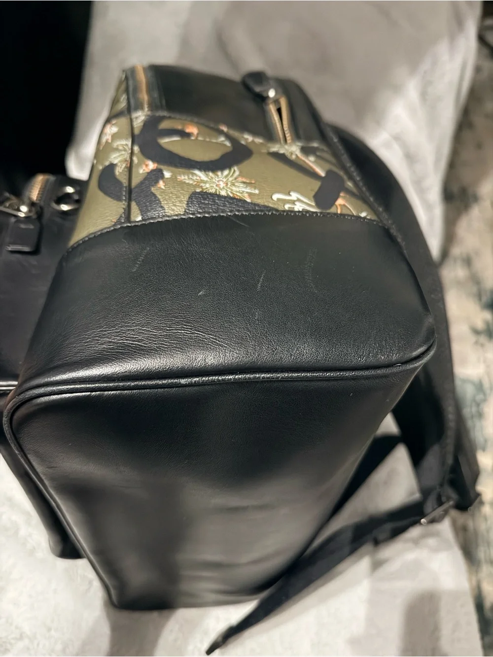 Coach Olive Green and Black Canvas & Leather Signature Backpack